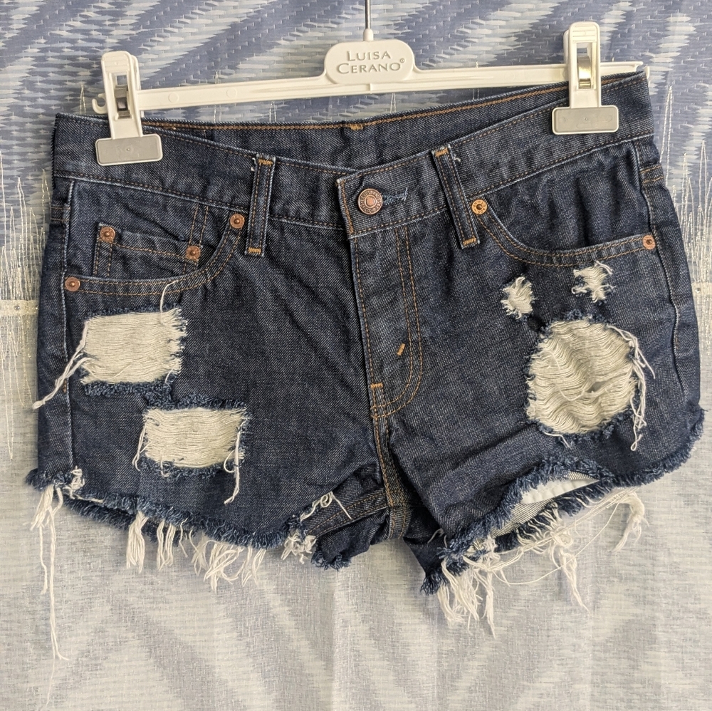 Levi's Distressed Jean Shorts - Dark Blue